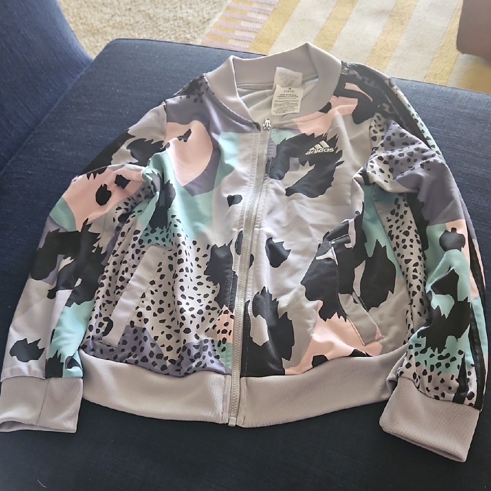 adidas Girl's Pastel Camo Zip-Up Bomber Jacket - Mint, Blush & Gray